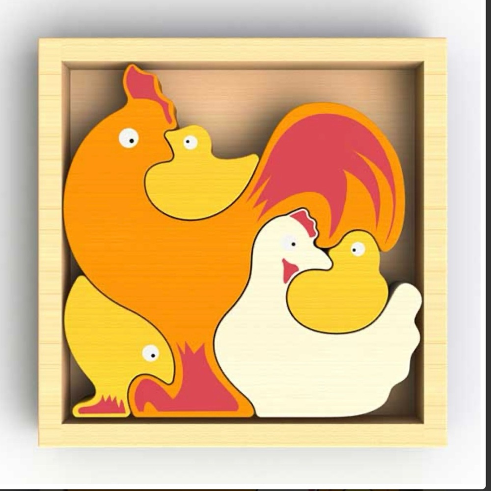 Begin Again Wooden Hen & Chicks Puzzle Montessori Ages 2+ cute farm style